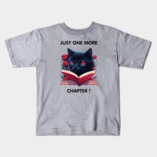 Cute Black Cat wearing glasses reading book with roses t-shirt design, apparel, mugs, cases, wall art, stickers, travel mug T-Shirt Kids T-Shirt by LyndaMacDesigns